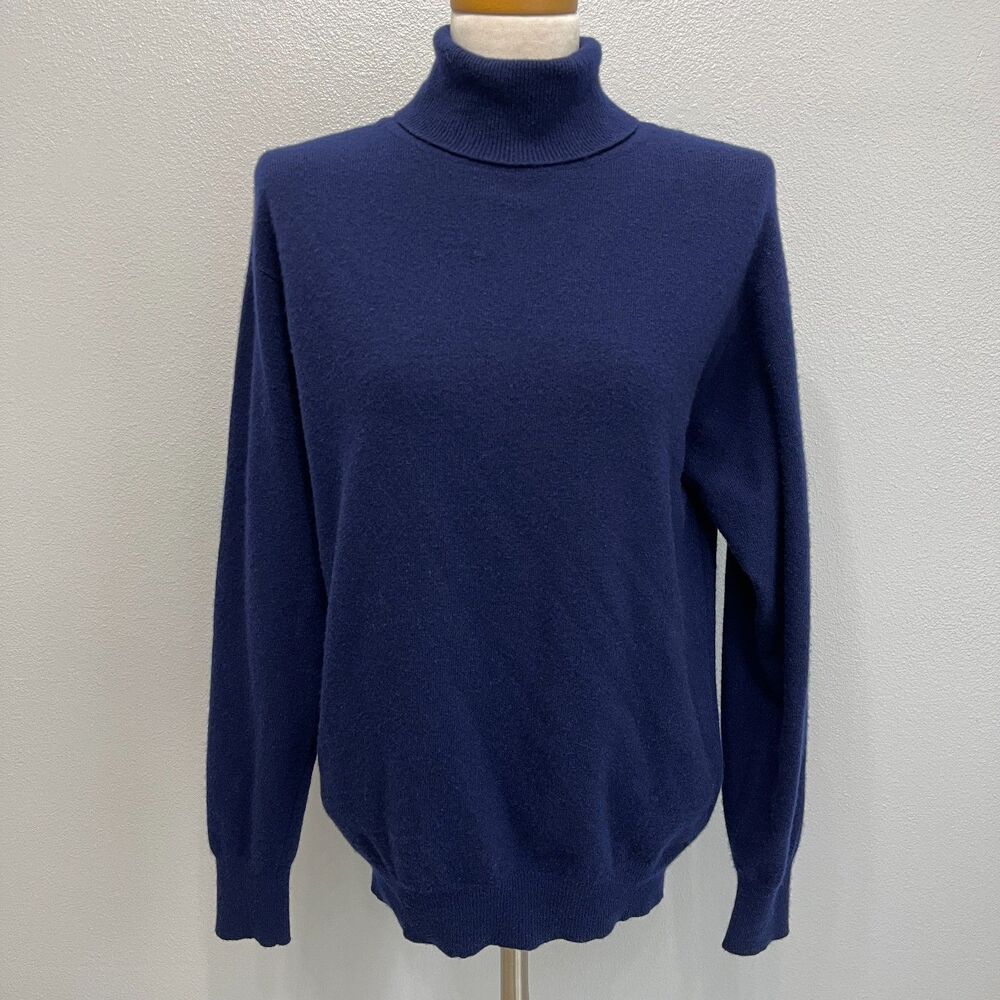 Panda Women's Turtleneck Sweater Medium Navy Blue 100% Cashmere Made in Scotland